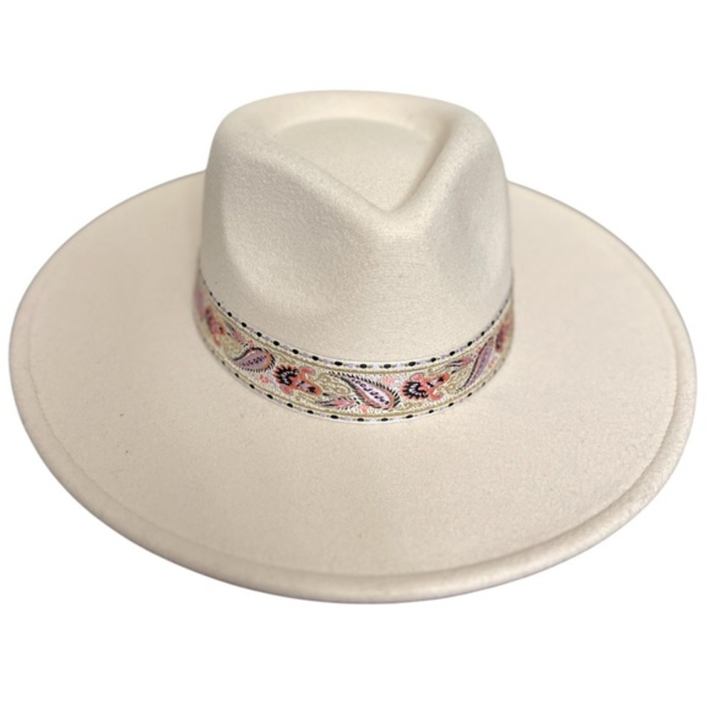 ALTAR’D STATE wide brim western hat cream pink & purple floral band NWT - Picture 3 of 10